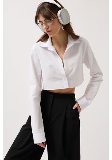 Basic Crop Gömlek Beyaz