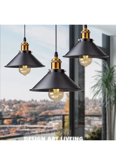 Xindoker Endüstriyel Demir Avize, Retro Siyah Modern Tasarım, Yemek Odası Ve Bar İçin, E27 Ampul Uyumlu Ampul Dahil Değil , 22 Cm Genişlik, Kolay Kurulum Siyah