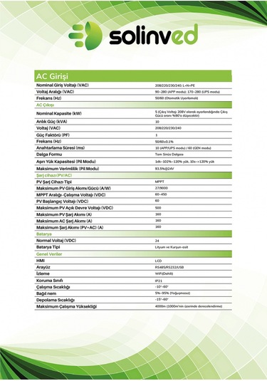 Solinved 5.0 Kw Mppt Off-grıd Inverter 5000w, 24v/ 60-450vdc, Slv-5000-24