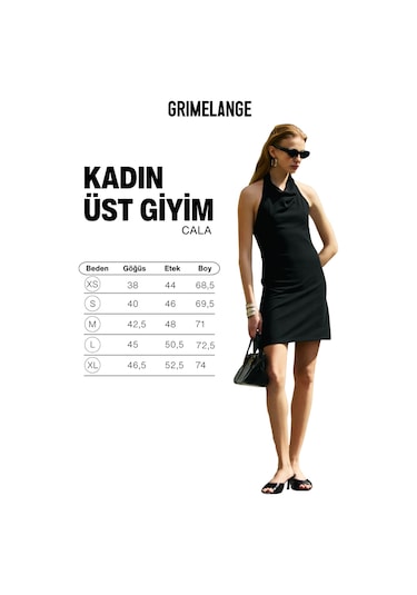 Grimelange Cala Kadın Sırt Dekolteli Halter Yakalı Mini Siyah Elbise