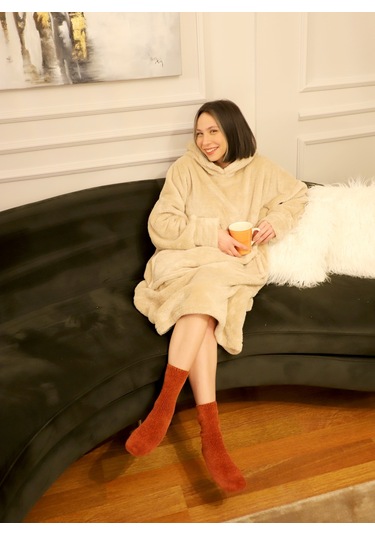 Rokeff Wellsoft Tek Kişilik Giyilebilir Battaniye Bej L/xl