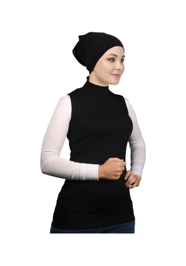 Kolsuz Balıkçı Yakalı Organik Kadın Body Siyah