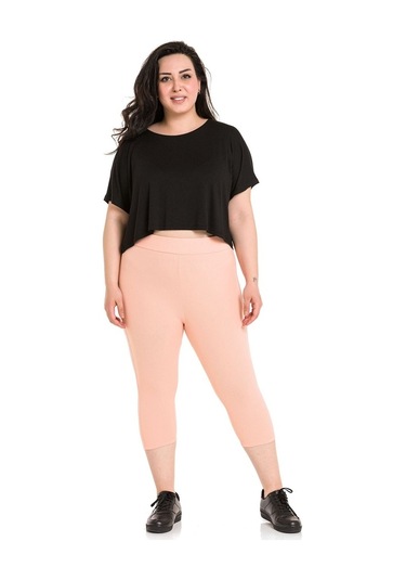 Büyük Beden Fitilli Karyoka Dikişli Diz Altı Somon Tayt