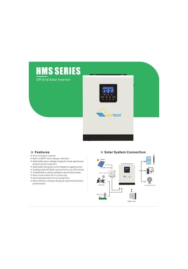 Uretech 3Kva 3000Va 2400 Watt Tam Sinüs Akıllı 40 A Mppt Inverter 24V-220V