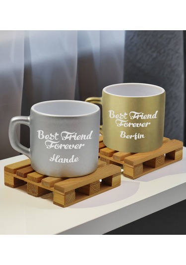 Bk Gift Kişiye Özel İsimli Best Friend 2li Gümüş Ve Gold Renkli Middle Çay & Kahve Fincanı-1, Arkadaşa Hediye, Sevgiliye Hediye Kobitmeyencom32668 Bk