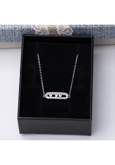 3lü Hareketli Zirkon Taşlı 925 Ayar Gümüş Kadın Kolye Gümüş