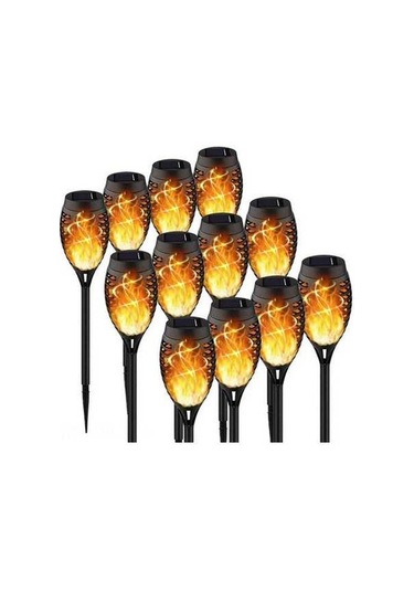 Besthome1 Güneş Enerjili 12 Led Alevli Fener, Otomatik Algılayıcı Çimen Işığı, Bahçe Dekorasyonu