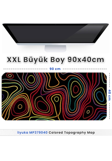İlyuka Mousepad 90x40cm Büyük Boy Xxl Mp379040 Colored Topography