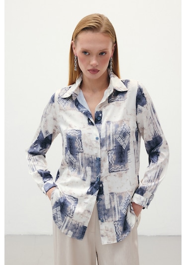 Sateen Desenli Klasik Gömlek - Gri-136292 Gri