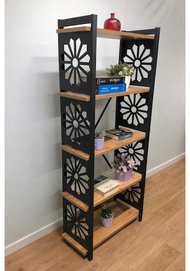 Desenli, Lazer Kesim, Metal, 5'li Raf,çiçeklik,kitaplık, Dolap Ceviz