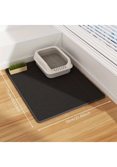 Honeybeeshop Siyah 70x120 Ekstra Büyük Çift Katmanlı Kedi Kumu Matı Eva Malzeme Sıçrama Önleyici Ve Sızdırmaz Tasarım