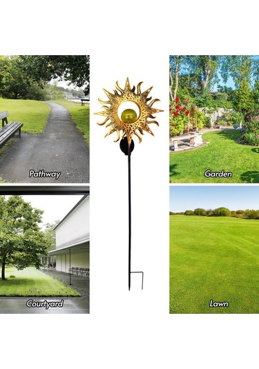 Moly Mavi Alev Desenli Güneş Enerjili Bahçe Lambası - Su Geçirmez Metal Tabanlı Işık - Altın/mavi Mavi
