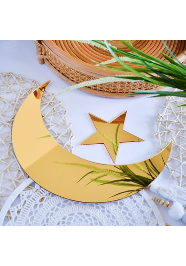 Ay Yıldız Duvar Ayna Tablo Seti Pleksi Ayna Şeffaf