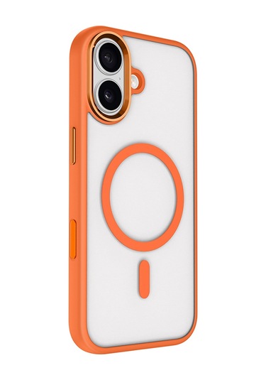 İphone Uyumlu 17 Kılıf Wireless Şarj Özellikli Krom M-safe Silikon Kılıf Turuncu