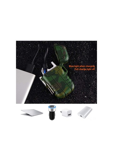 Aubyhe Usb Şarjlı Su Geçirmez Çift Ark Elektrikli Çakmak, Led Fenerli, Alevsiz, Manav/barbekü Işığı Çok Renkli