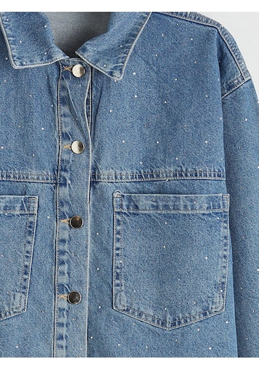 Lc Waikiki İndigo Taşlı Kadın Gömlek Ceket Indigo