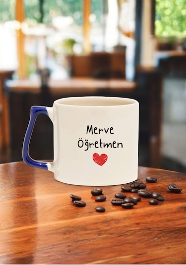 Öğretmenler Günü Kişiye Özel Renkli Kulplu Öğretmen Kupası Lacivert