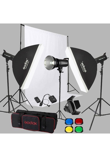 Godox SK400 II W/S 3'lü Paraflaş Set + Seyyar Fon Perde 3x6 Metre