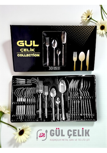30 Parça 6 Kişilik Çatal Kaşık Seti Taş Model Kutulu 18/0 Kalite Çelik