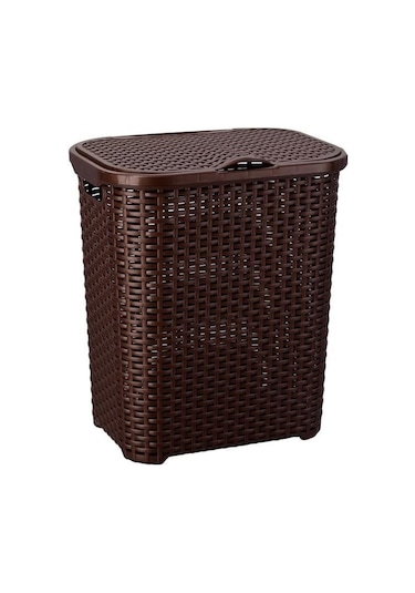 Omnipazar Sy-4626 Plastik Küçük Hasır Desen Kirli Çamaşır Sepeti Kahverengi