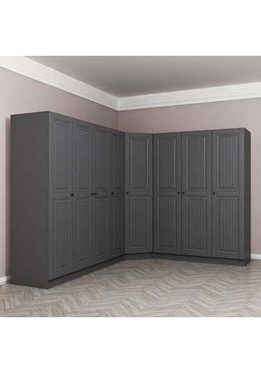 Kale 8 Kapaklı 4 Çekmeceli Köşe Dolap Antrasit Mebran İlkbahar 210cm Antrasit