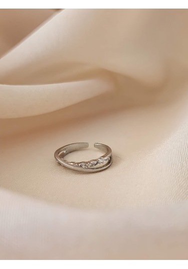 İki Sıralı Çapraz Zirkon Taşlı Ayarlanabilir Silver Gümüş Renkli Yüzük Silver
