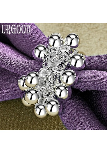 925 Ayar Gümüş Moda Üzüm Boncuklu Yüzük Parti Hediye Romantik Takı 10