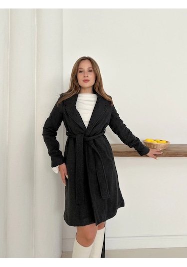 Cepli Kuşaklı Kaşe Kaban Antrasit St26458 Antrasit