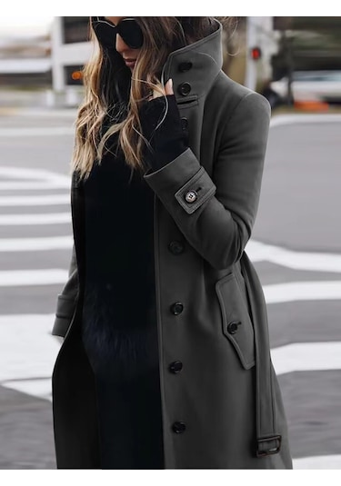 Kadın Sonbahar Ve Kış Büyük Beden Paltoları Koyu Gri