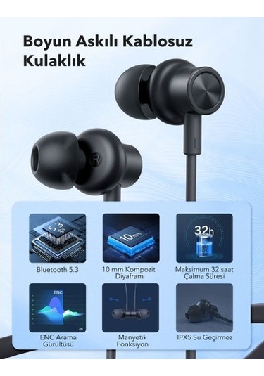 Enc Mikrofonlu Mıknatıslı Boyun Askılı Bluetooth Kulaklık Ipx5 5.2 Bt Tdrtr