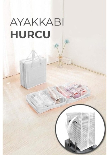6 Bölmeli Seyahat Tipi Ayakkabı Hurcu Organizer Seyahat Eşya Saklama Çantası Plaj Çantası Organizer Gri
