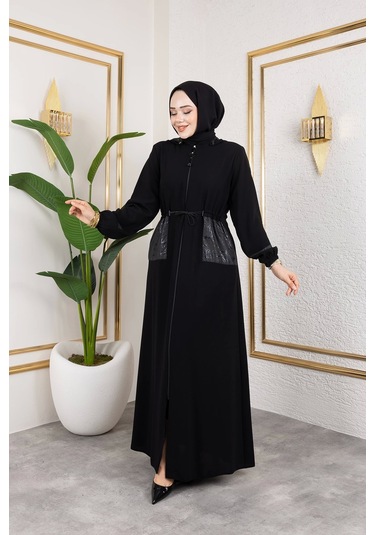 Nevayla Moda Cep Detaylı Bağlamalı Ferace - Siyah / F0138 Siyah