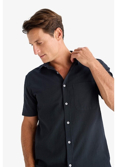 DeFacto %100 Pamuk Regular Fit Yazlık Polo Yaka Keten Görünümlü Kısa Kollu Gömlek D7551AX25SPAR190 DeFacto %100 Pamuk Regular Fit Yazlık Polo Yaka Keten Görünümlü Kısa Kollu Gömlek D7551AX25SPAR190