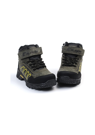 Unisex Çocuk Haki Siyah İçi Kürklü Kışlık Termo Taban Suya Soğuğa Dayanıklı Günlük Rahat Outdoor Bot Haki