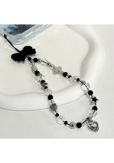 Linchensevimli Siyah Telefon Zinciri İphone Anti-kayıp Kordon Kalp Kolye Aksesuar Mavi / Yeşil