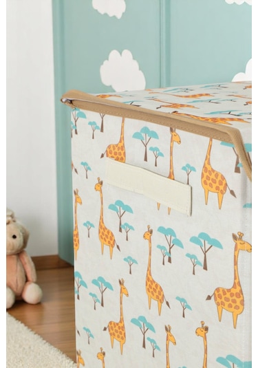 İronika Graffe Bebek Odası Kapaklı Kutu Dolap İçi Organizer Oyuncak Eşya Çamaşır Saklama Kutusu Düzenleyici Bej