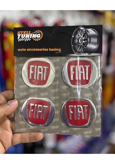 Universal Araç Uyumlu, Fiat Jant Göbeği Arması, Sticker 4'lü Set 60mm Kırmızı