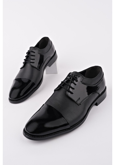 Muggo Mitkov Hakiki Deri Klasik Günlük Ortopedik Bağcıklı Erkek Ayakkabı Siyah