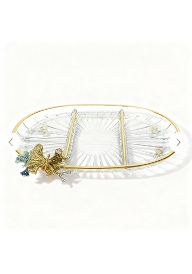 Lux Metal Ayaklı Gold Oval Kelebekli Sunumluk / Kurabiyelik Altın