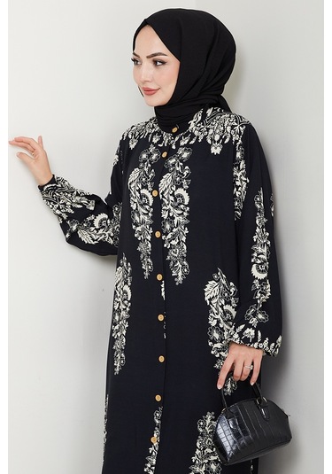 Pela Dokuma Viskon Elbise 1548 - Siyah Siyah