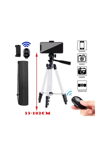 Shopytech 102 Cm Hafif Tripod Telefon/kamera Uyumlu Bluetooth Uzaktan Deklanşörlü 360 3-yönlü Kaf 1 Adet