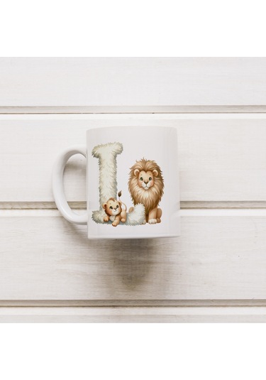 L Harfi Tasarım Bardak, Sevimli Hayvan Temalı Harf Bardağı Beyaz