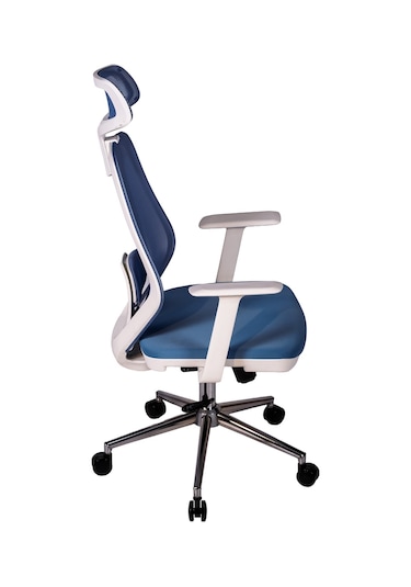 Ofisbazaar Dali Beyaz Fileli Yönetici Koltuğu Ergonomik Başlıklı Ofis Koltuğu Açık Mavi Mavi