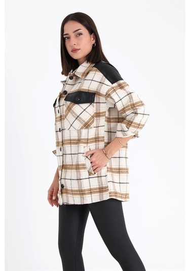 Deri Garnili Ekose Cepli Gömlek - Vizon-vizon Vizon