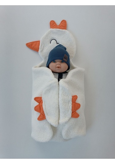 Kışlık Wellsoft Peluş Kuzu Kumaş Bebek Battaniyesi- Çok Amaçlı Minik Kuş Bebek Örtüsü -120x120cm Ekru