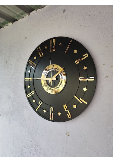 Siyah Renk Gold Sayılı Hediyelik Ahşap Dekoratif Ev Hediyelik Duvar Saati 50cm Gold - Siyah