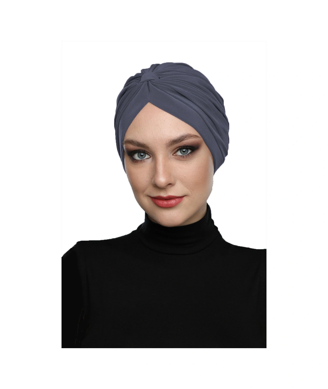 Çapraz Bantlı Koyu Gri Hazır Türban Tesettür Havuz Bonesi Koyu Gri