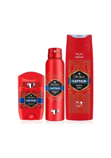 Old Spice Captain Duş Jeli ve Şampuan 400 ML + Sprey Deodorant + Roll-On
