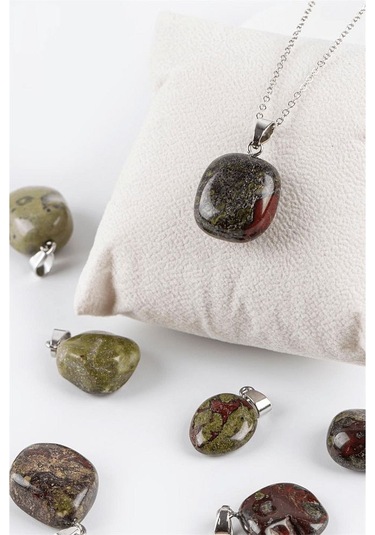 Sertifikalı Tımbıl Model Kan Taşı Kolye Heliotrop Çok Renkli