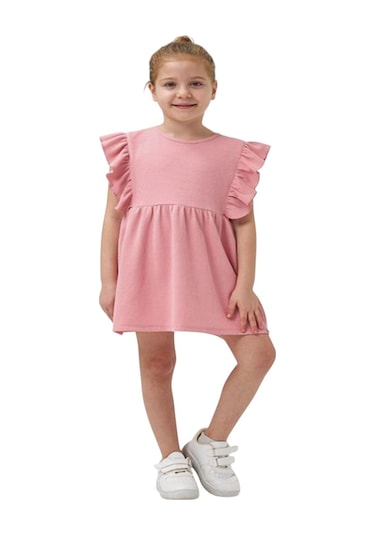 Kolu Fırfırlı Kız Çocuk Elbise Somon